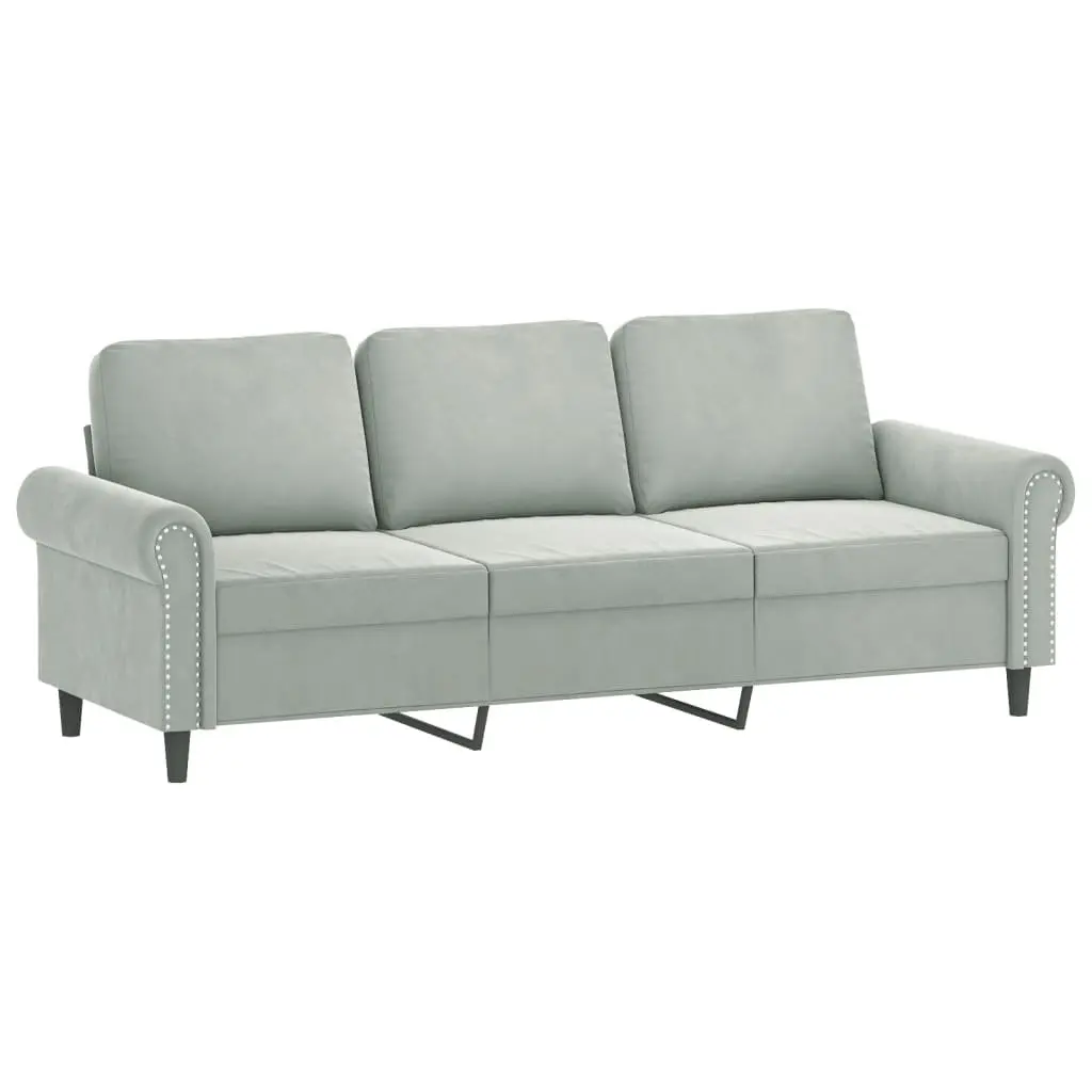3 Piece Sofa Set Grey Velvet Cushioned Armchair Couch