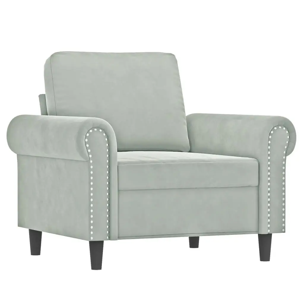 4 Piece Sofa Set Grey Velvet Upholstery Compact Living Room Furniture