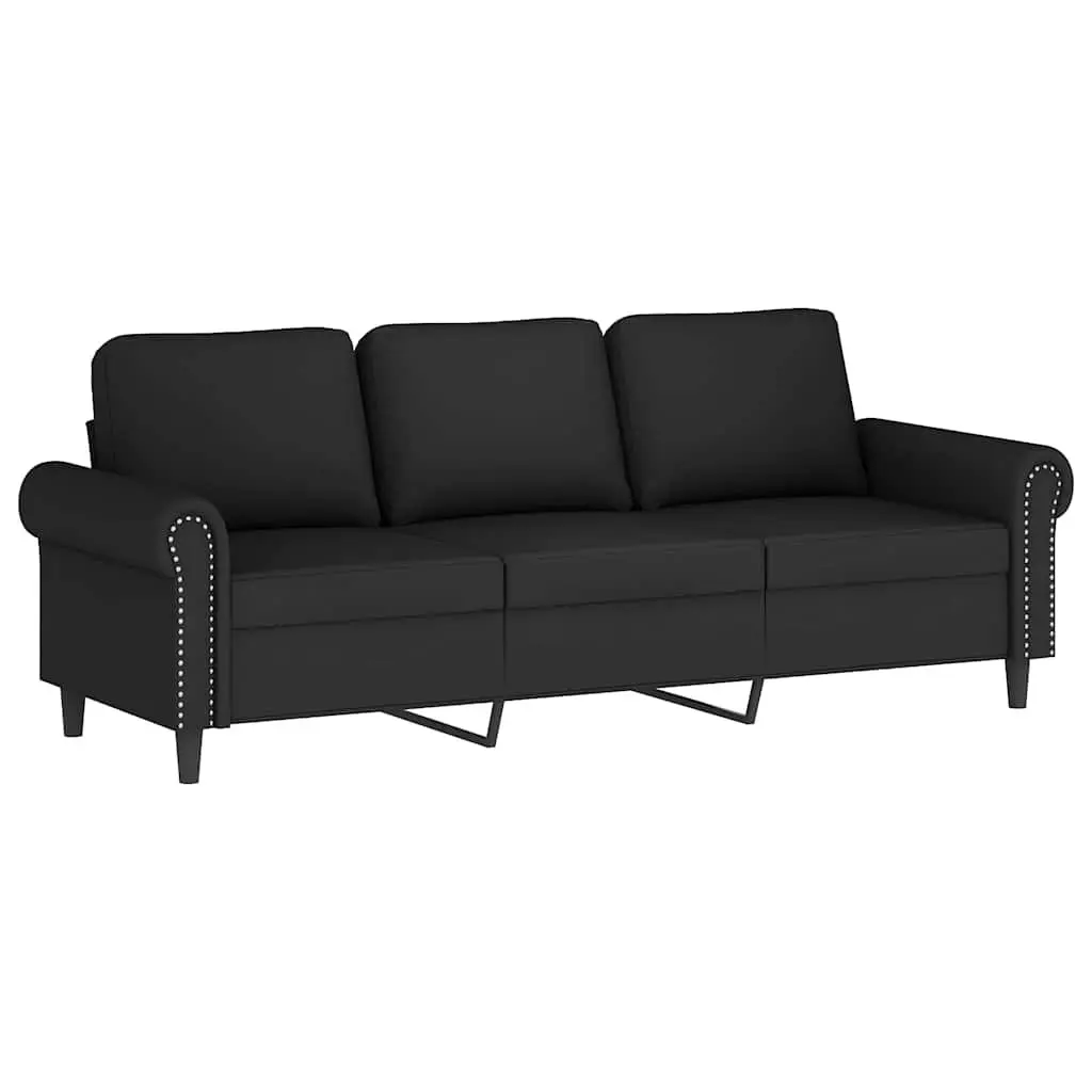 3 Piece Sofa Set Black Velvet Couch with Throw Pillows Seating Furniture Suite