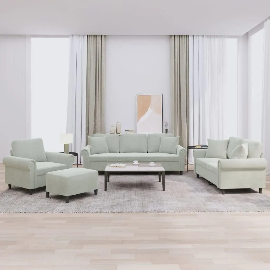 Sofa Set Grey Velvet 4 Piece Living Room Furniture