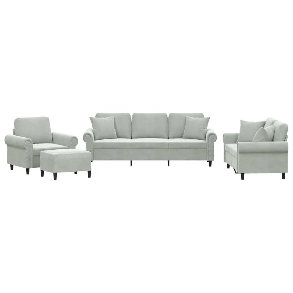 Sofa Set Grey Velvet 4 Piece Living Room Furniture