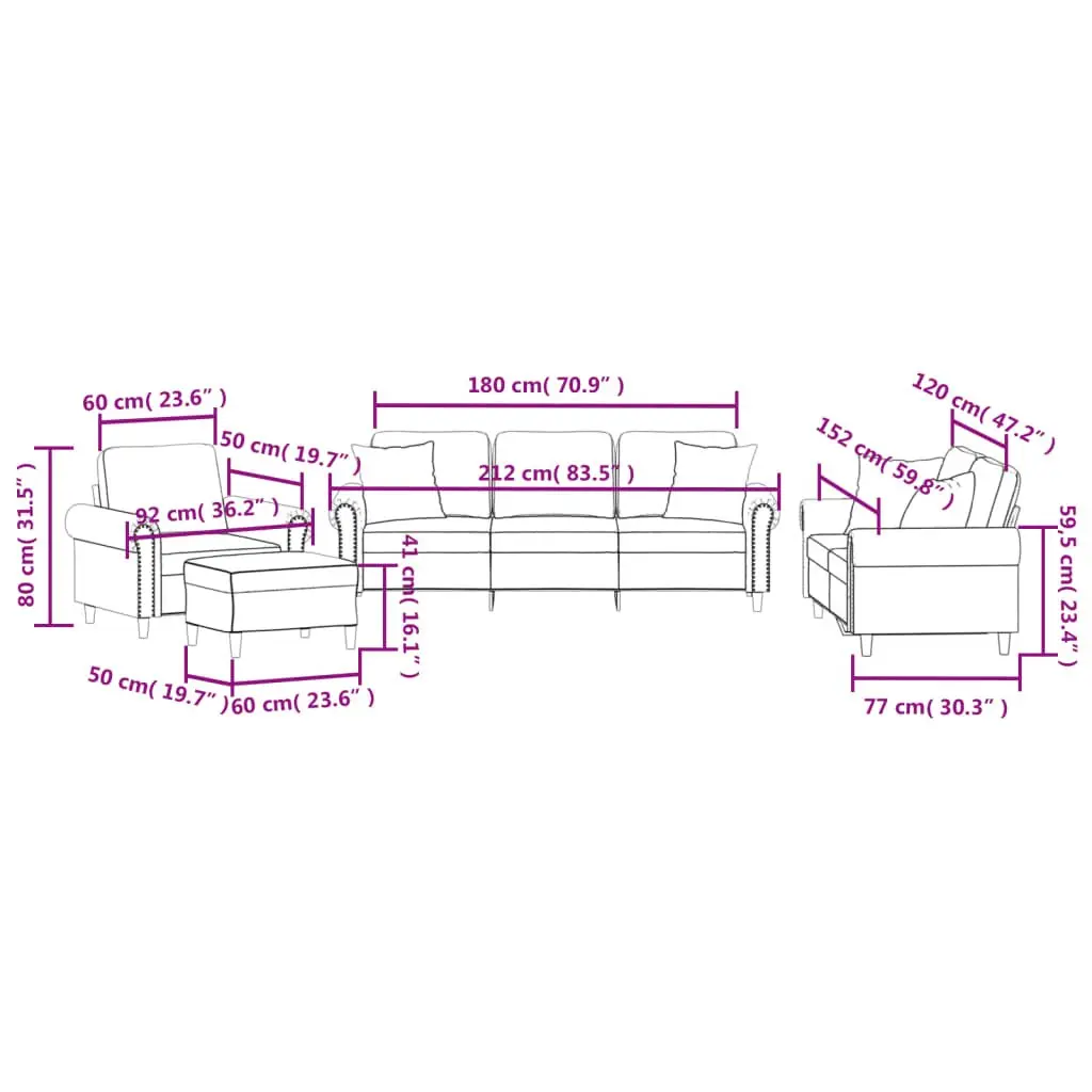 Sofa Set Grey Velvet 4 Piece Living Room Furniture