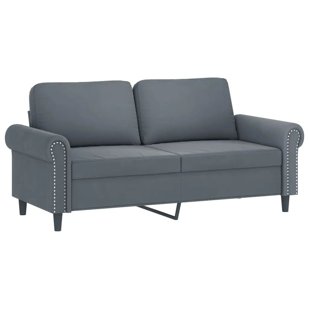 2 Piece Sofa Set Grey Velvet Cushions Comfortable Living Room Seating Furniture