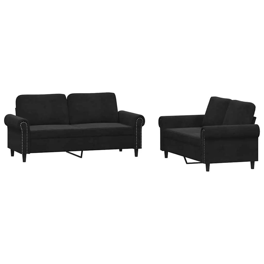 2 Piece Sofa Set with Cushions Black Velvet Lounge Suite Comfortable Seating