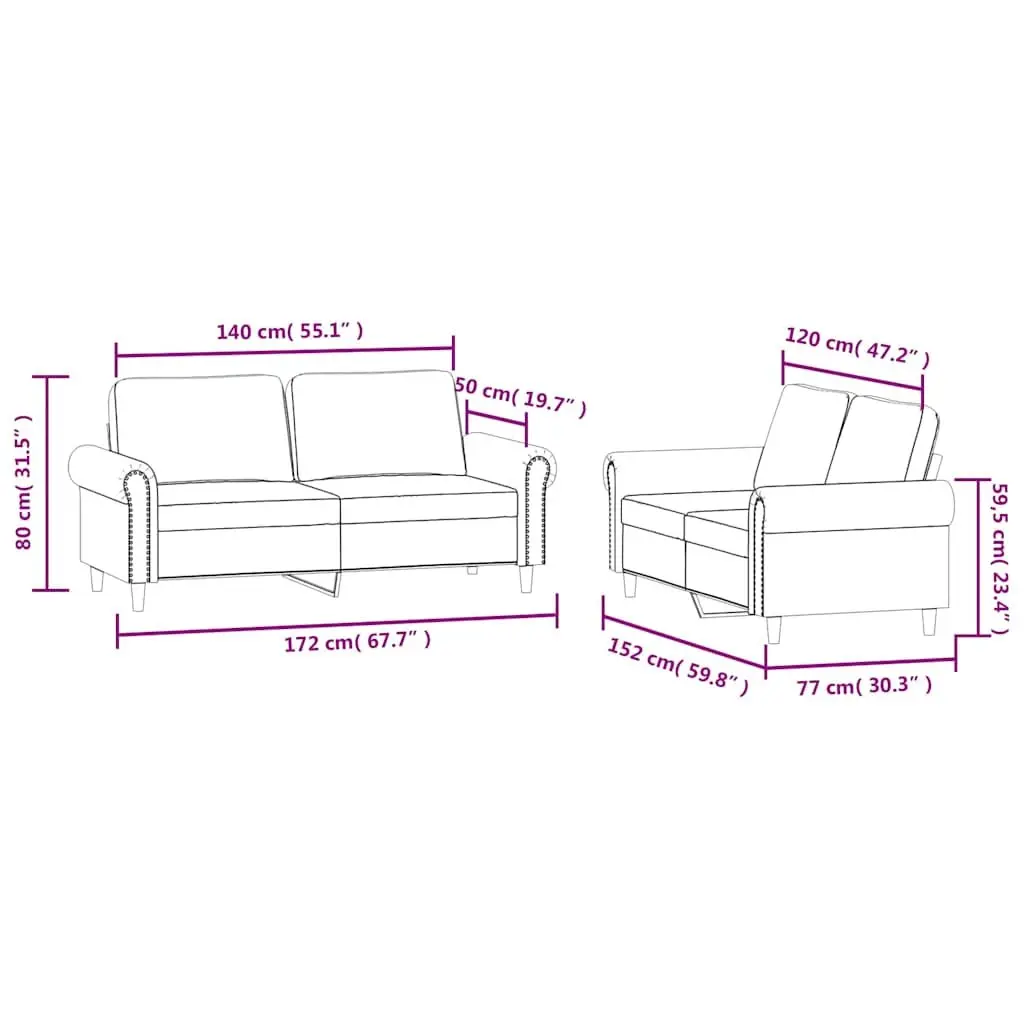 2 Piece Sofa Set with Cushions Black Velvet Lounge Suite Comfortable Seating