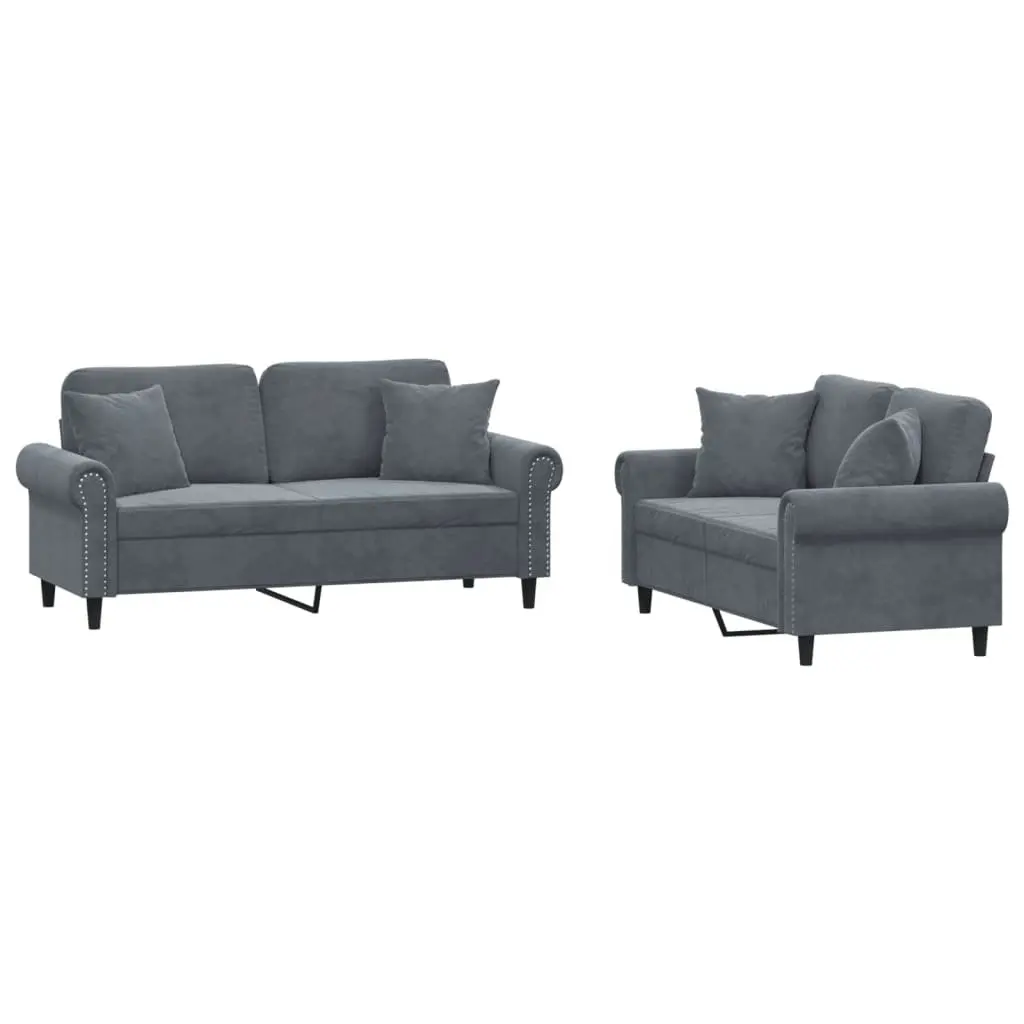 Sofa Set Grey Velvet 2 Piece Living Room Furniture