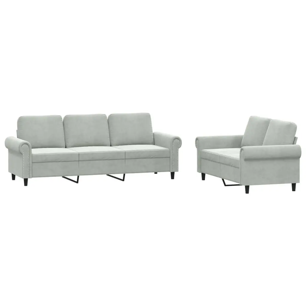 Sofa Set Grey Velvet 2 Piece Plywood and Metal Frame