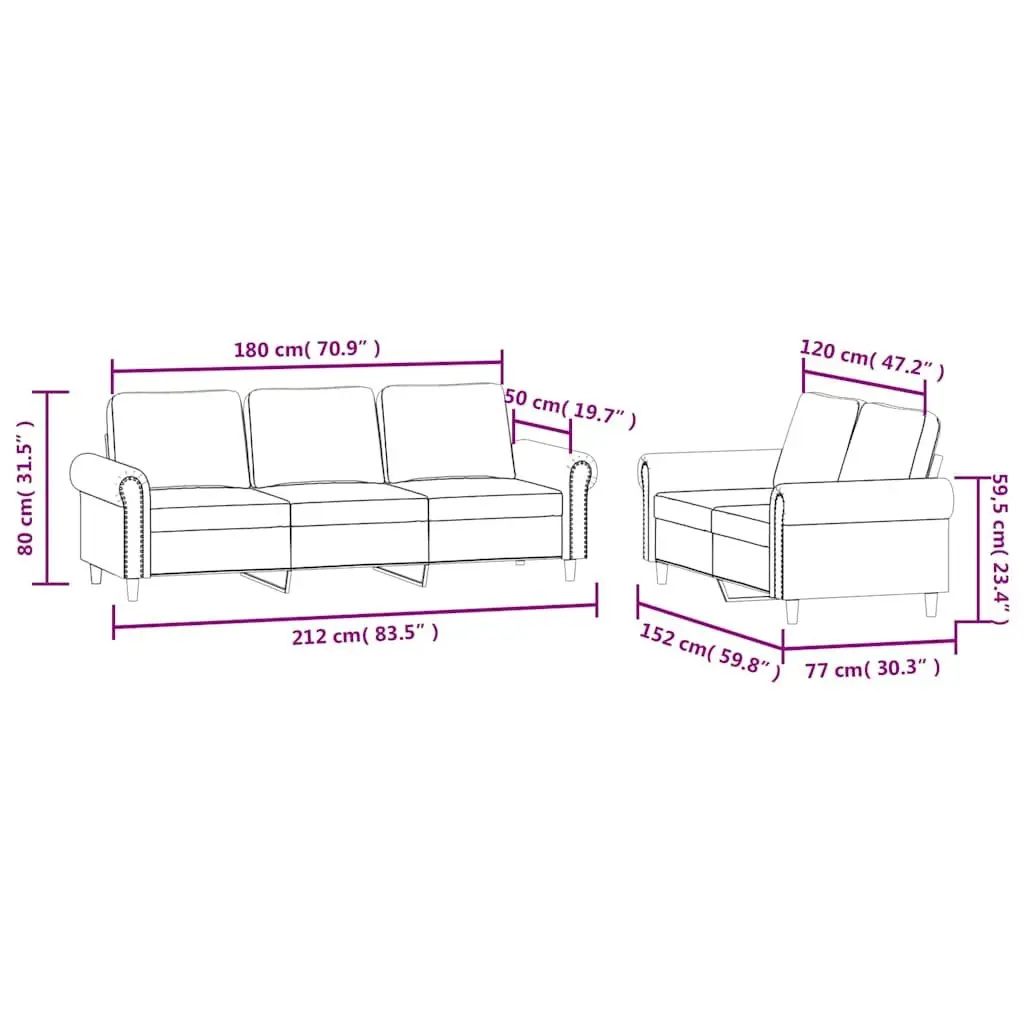 Sofa Set Black Velvet 2 Piece Living Room Furniture Couch