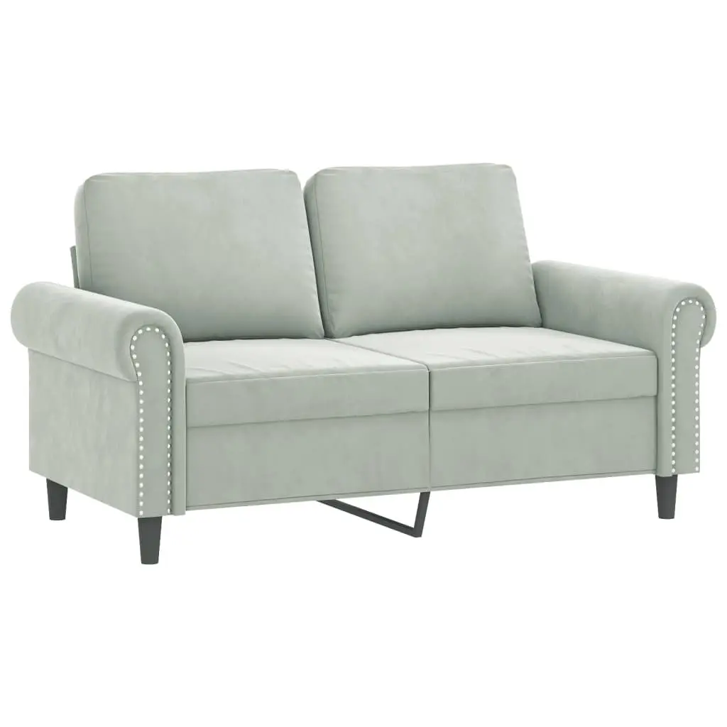 3 Piece Sofa Set Grey Velvet Lounge Suite with Cushions and Footstool