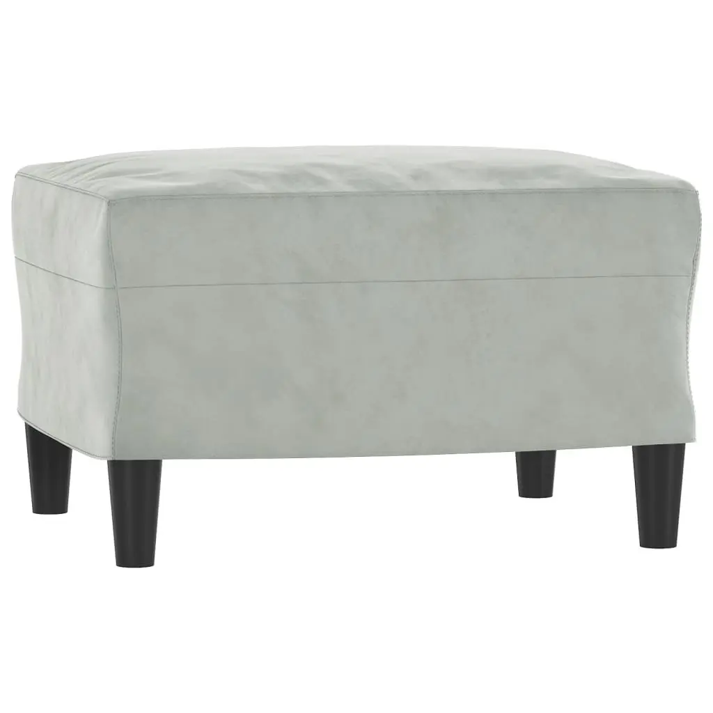 3 Piece Sofa Set Grey Velvet Lounge Suite with Cushions and Footstool