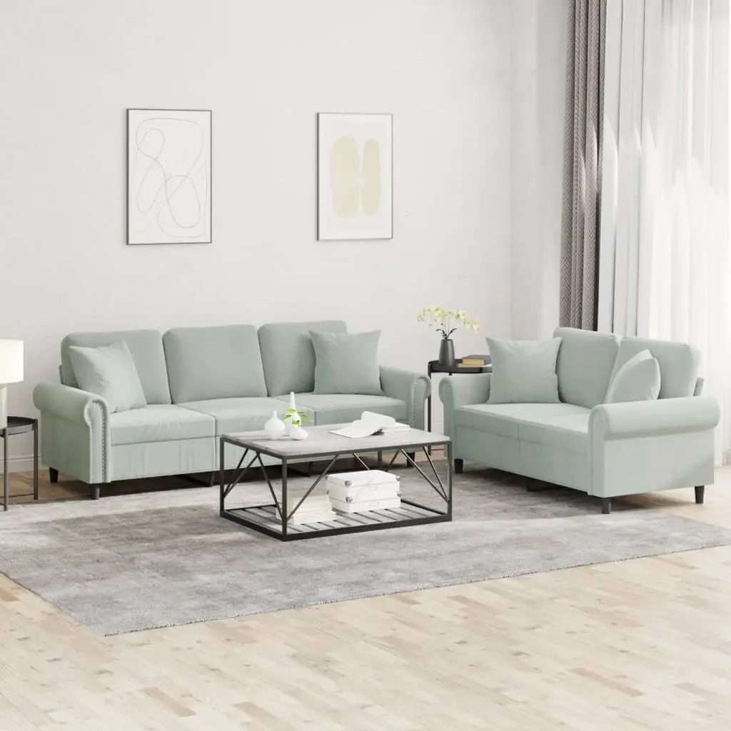 2 Piece Sofa Set Grey Velvet Couch Living Room Furniture