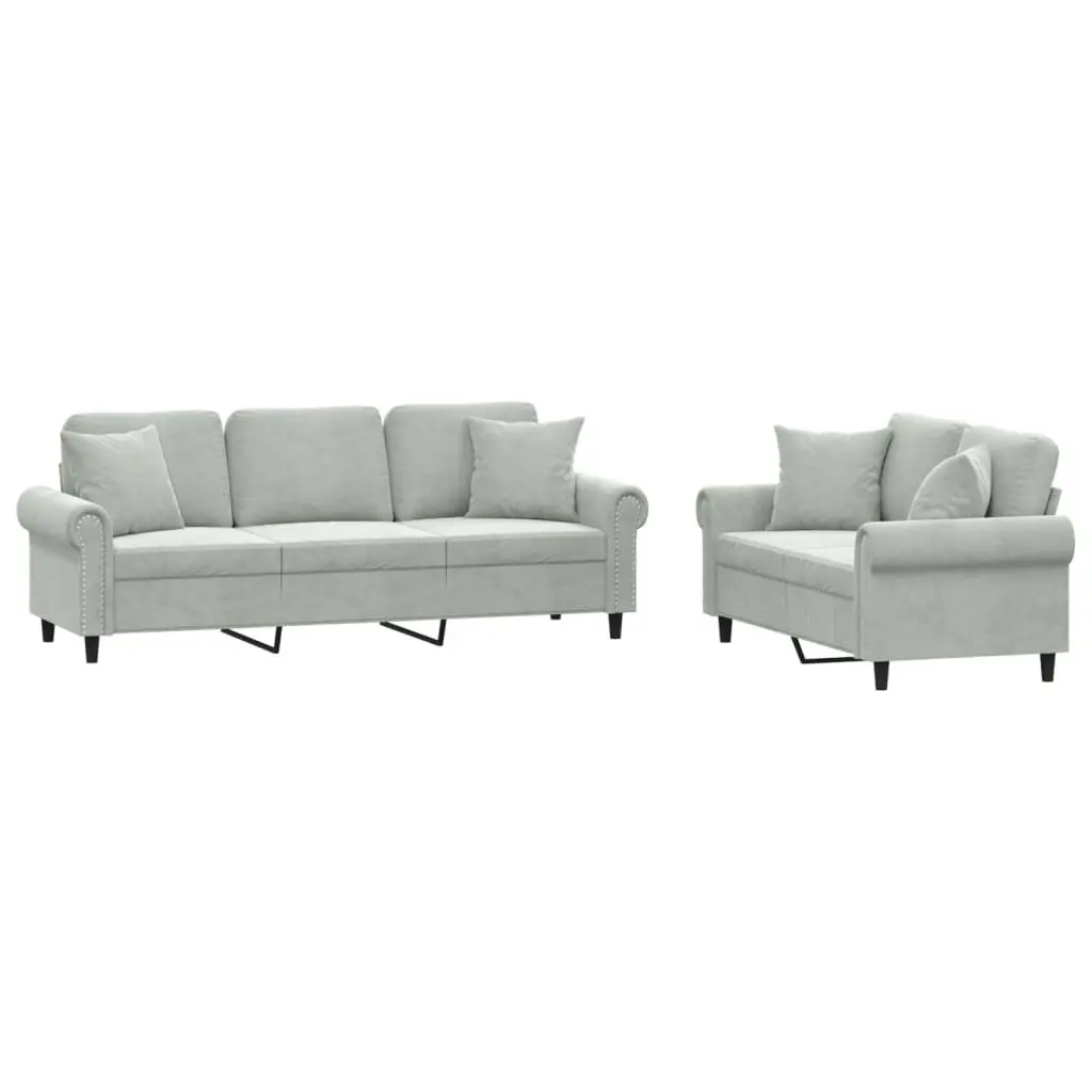2 Piece Sofa Set Grey Velvet Couch Living Room Furniture