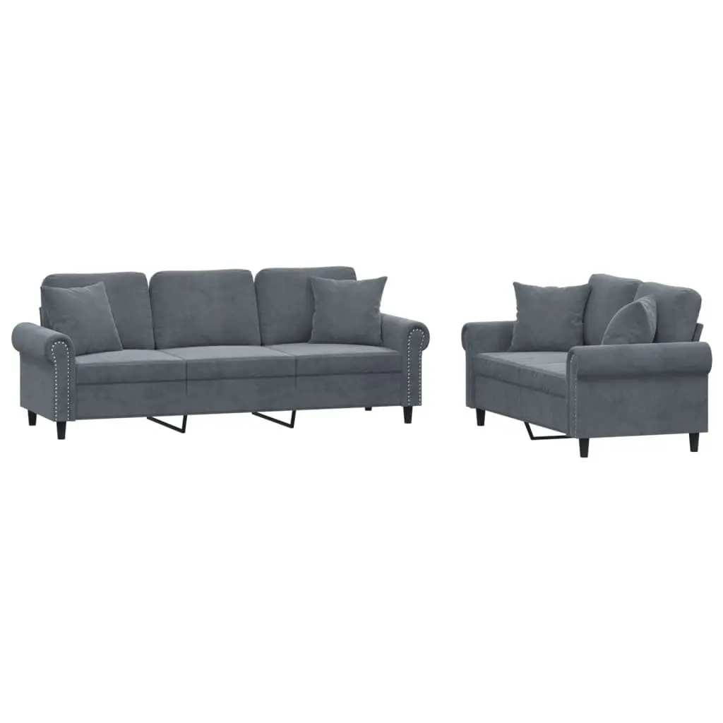 2 Piece Sofa Set Grey Velvet Lounge Suite