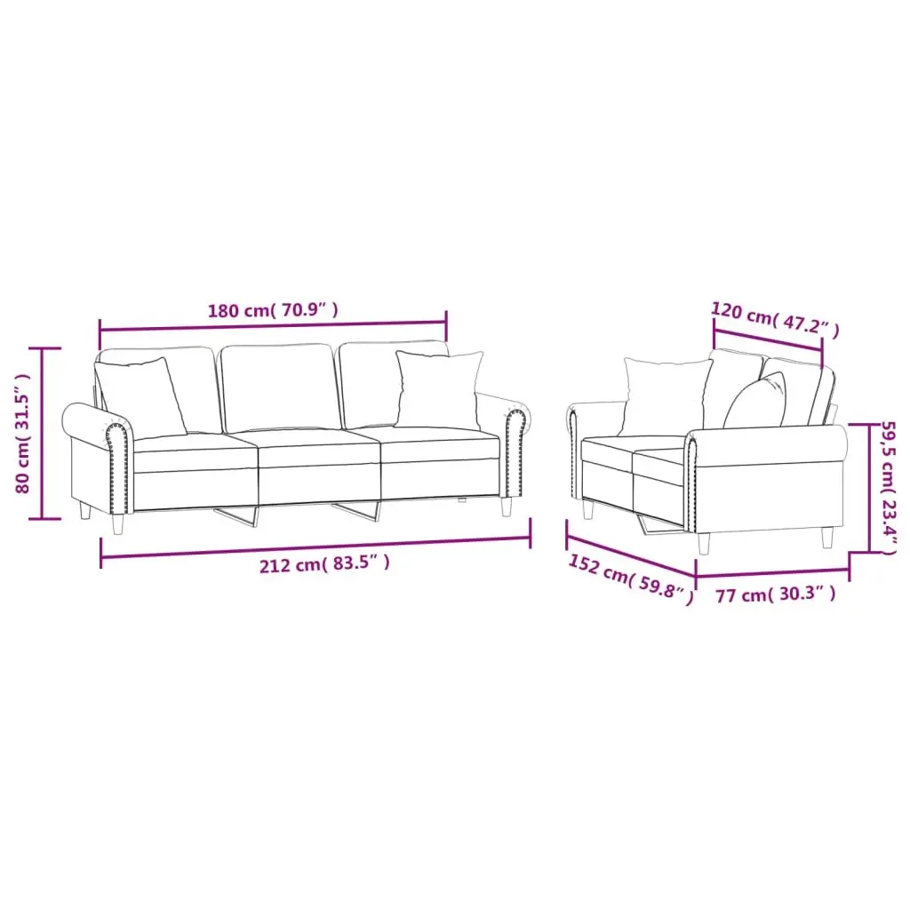 2 Piece Sofa Set Grey Velvet Lounge Suite