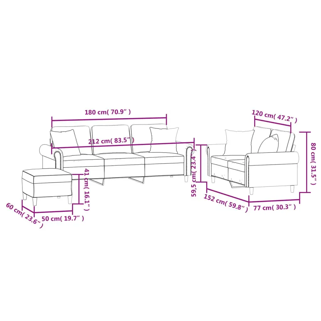 3 Piece Sofa Set Grey Velvet Upholstery Living Room Furniture