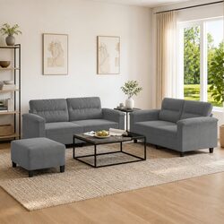 3 Piece Grey Microfibre Sofa Set with Cushions
