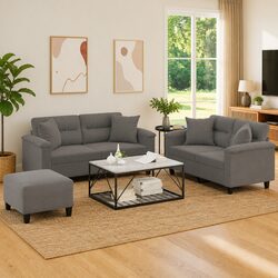 Cozy 3 Piece Grey Microfibre Sofa Set with Footstool