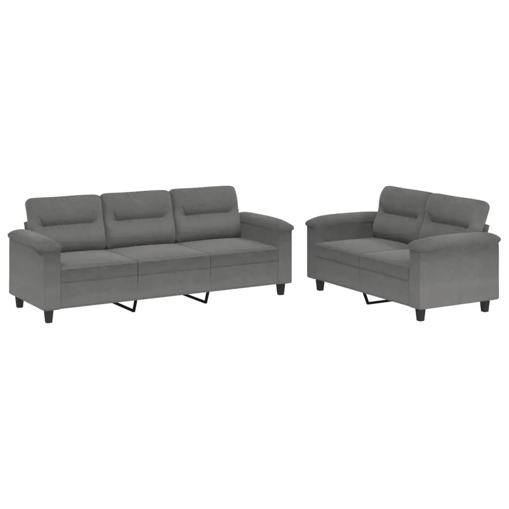 2 Piece Sofa Set Grey Microfibre Fabric Durable Couch