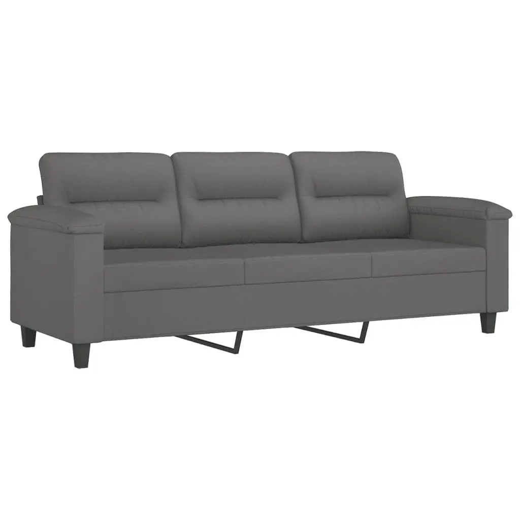 2 Piece Sofa Set Grey Microfibre Fabric Durable Couch