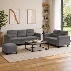 3 Piece Microfibre Sofa Set in Grey with Cushions