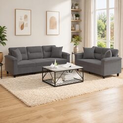Inviting 2 Piece Grey Microfibre Sofa Set with Pillows