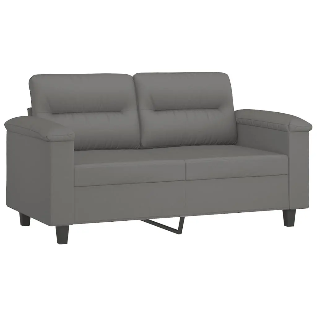 Grey Microfibre Fabric Lounge Sofa Set 2 Piece with Throw Pillows