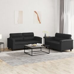 2 Piece Sofa Set Black Faux Leather Lounge Couch with Cushions Living Room
