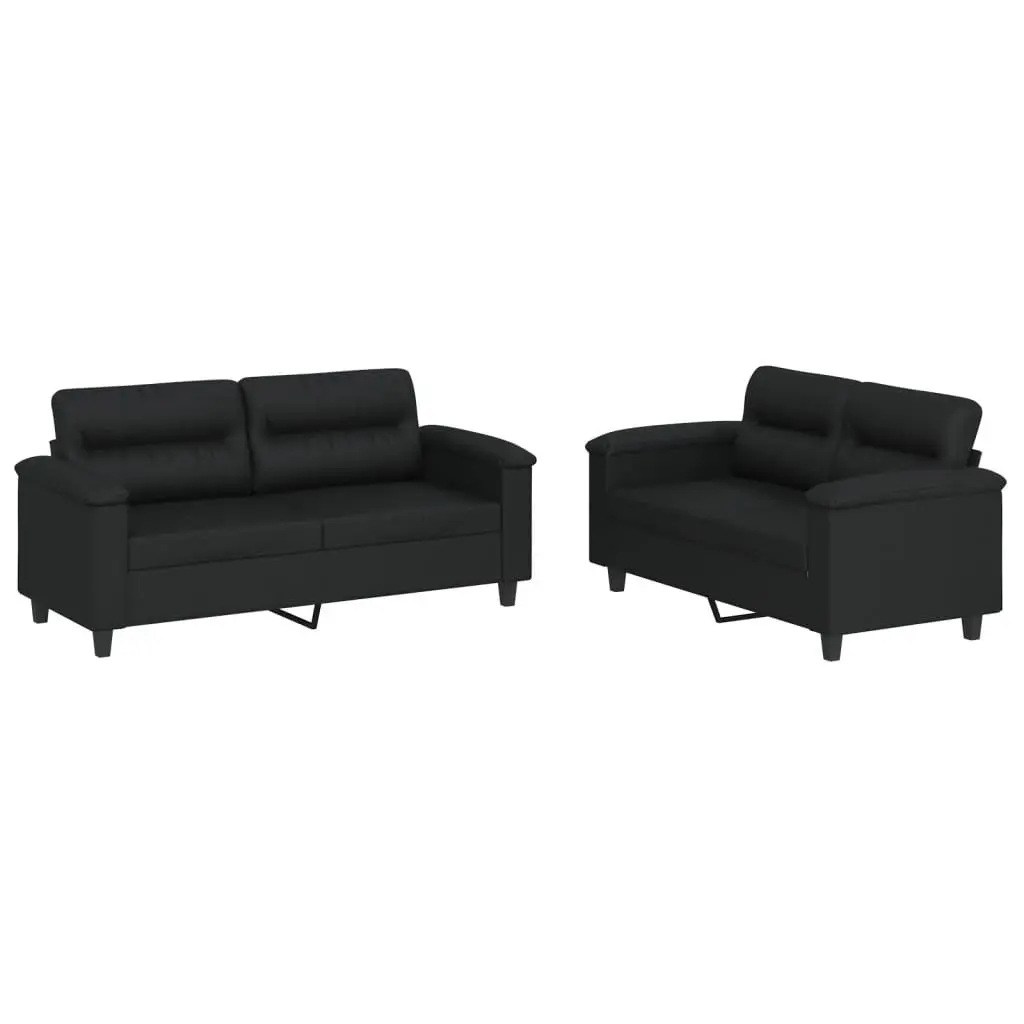 Sofa Set Black Faux Leather 2 Piece Lounge Couch with Cushions