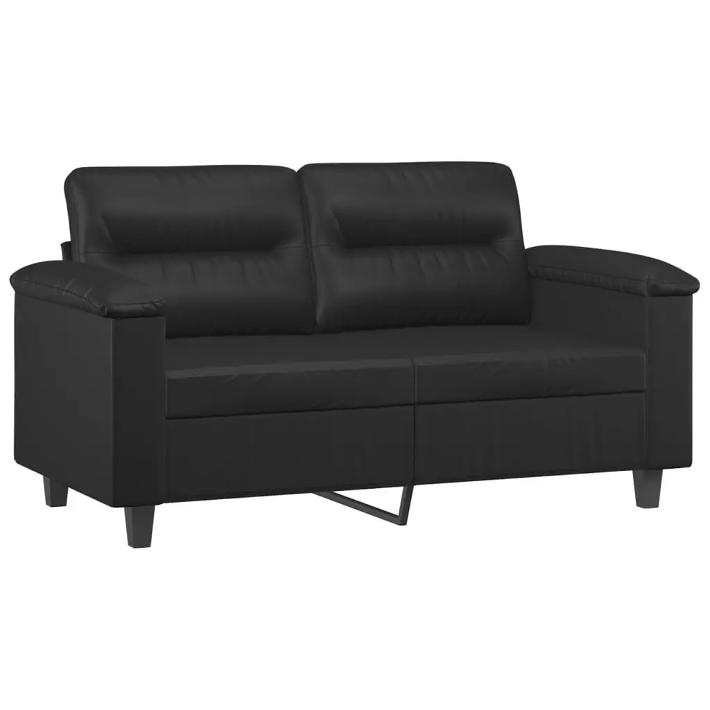 Sofa Set Black Faux Leather 2 Piece Lounge Couch with Cushions