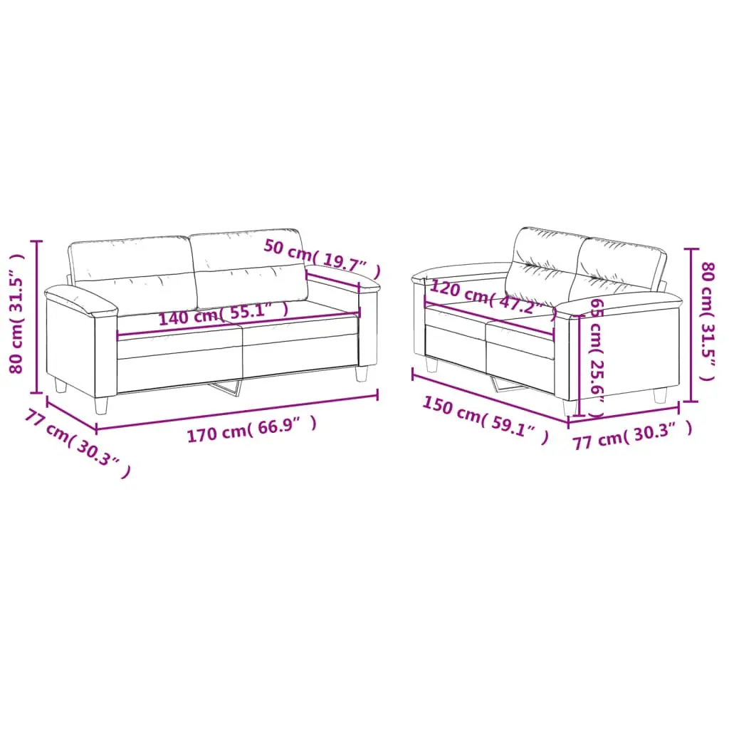 Sofa Set Black Faux Leather 2 Piece Lounge Couch with Cushions