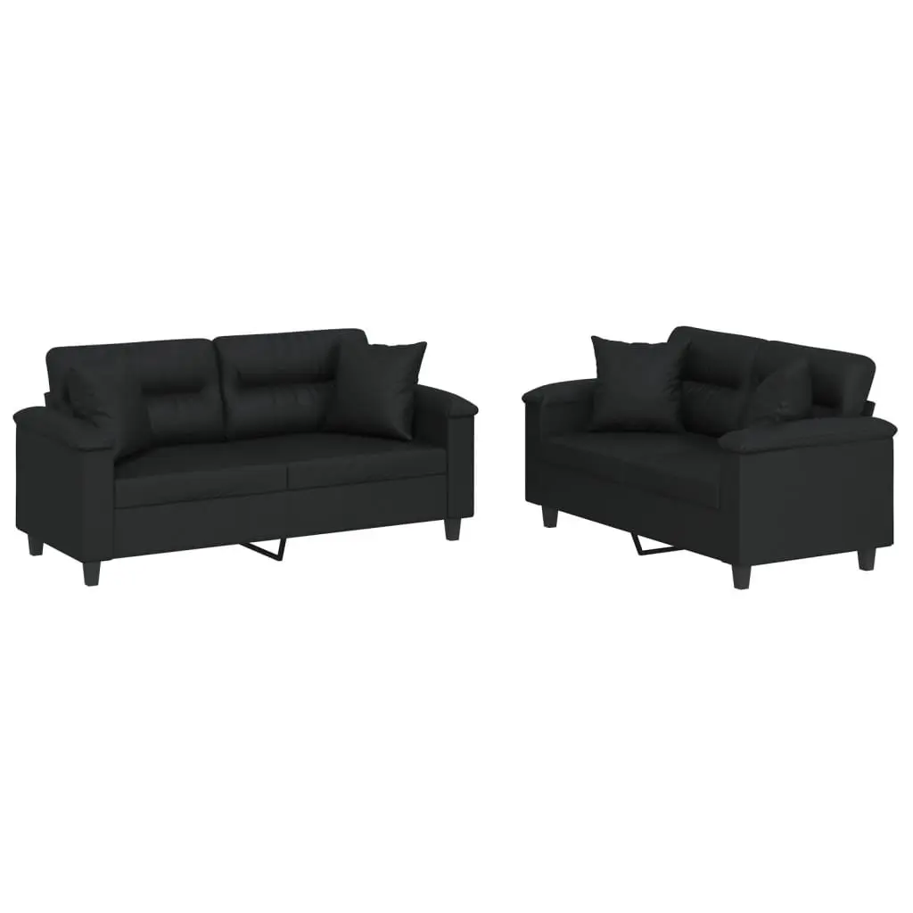 2 Piece Sofa Set Black Faux Leather Living Room Furniture