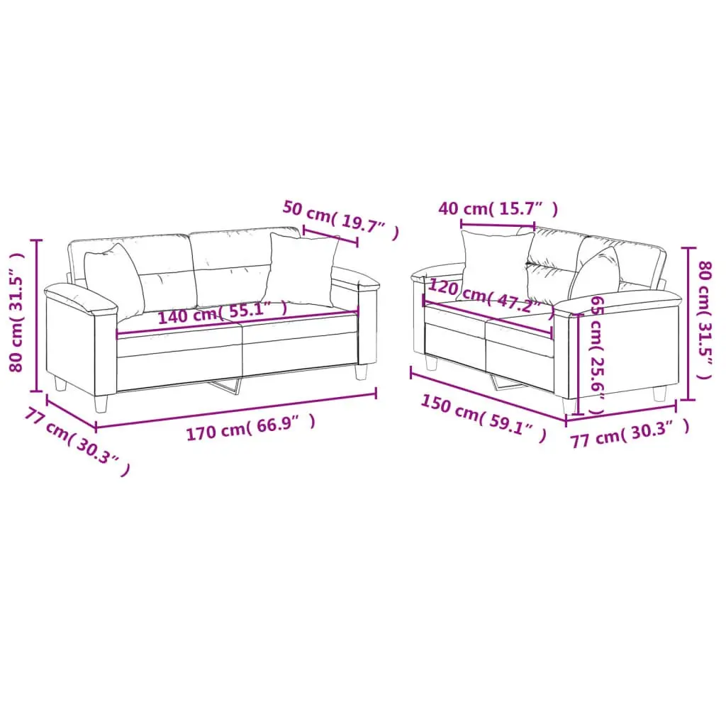 2 Piece Sofa Set Black Faux Leather Living Room Furniture