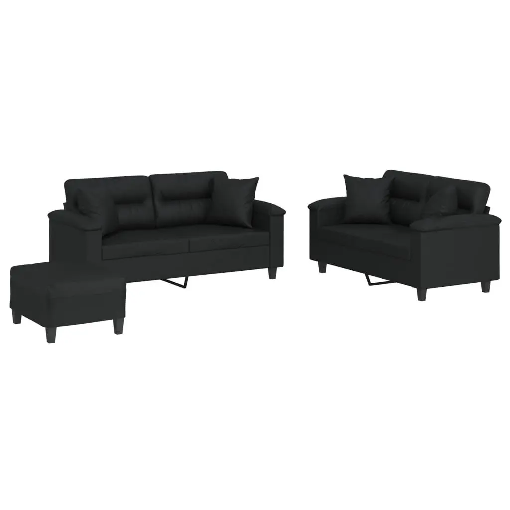 3 Piece Sofa Set Black Faux Leather Lounge Suite