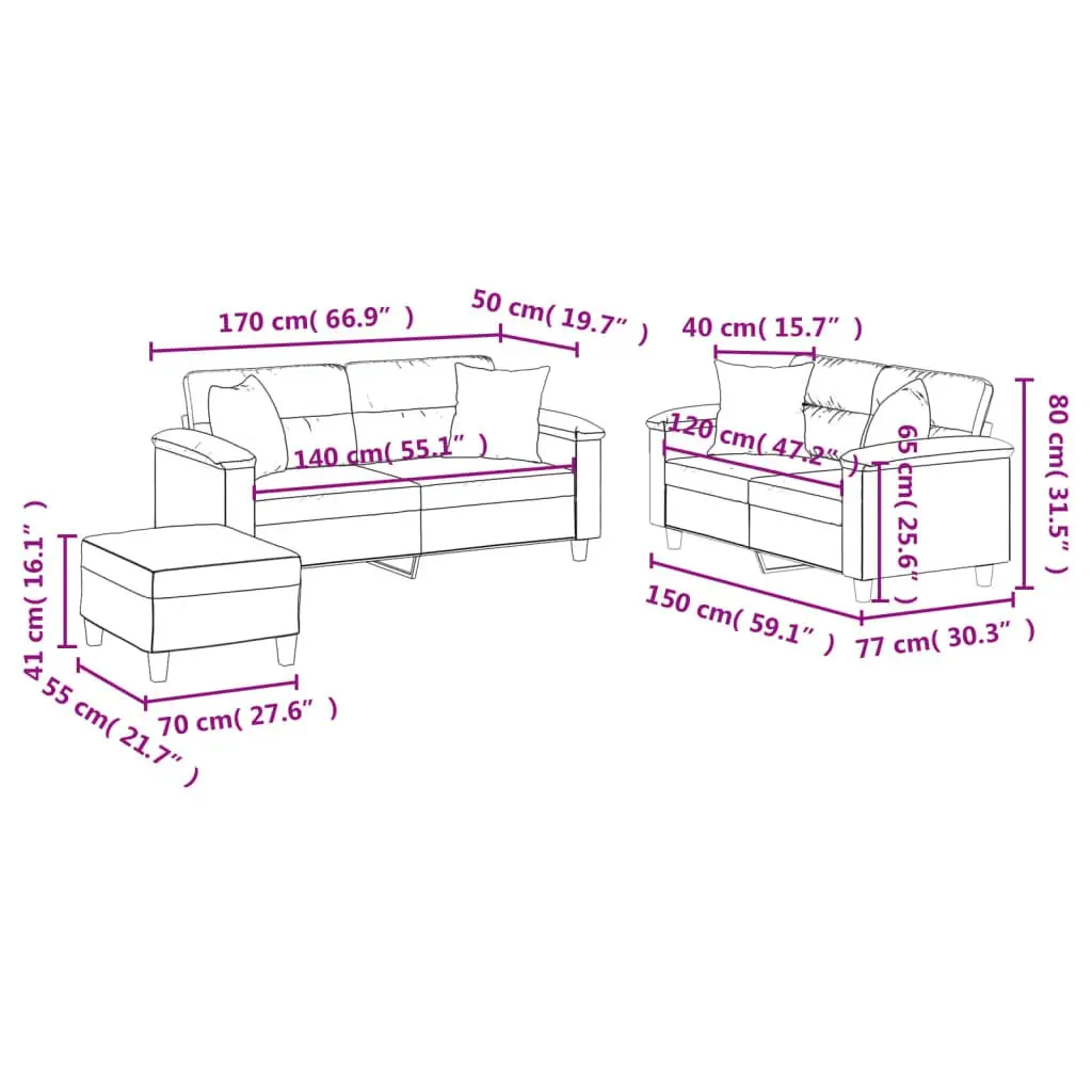 3 Piece Sofa Set Black Faux Leather Lounge Suite