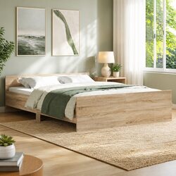 Sonoma Oak Brown Bed Frame 135x190 cm with Headboard