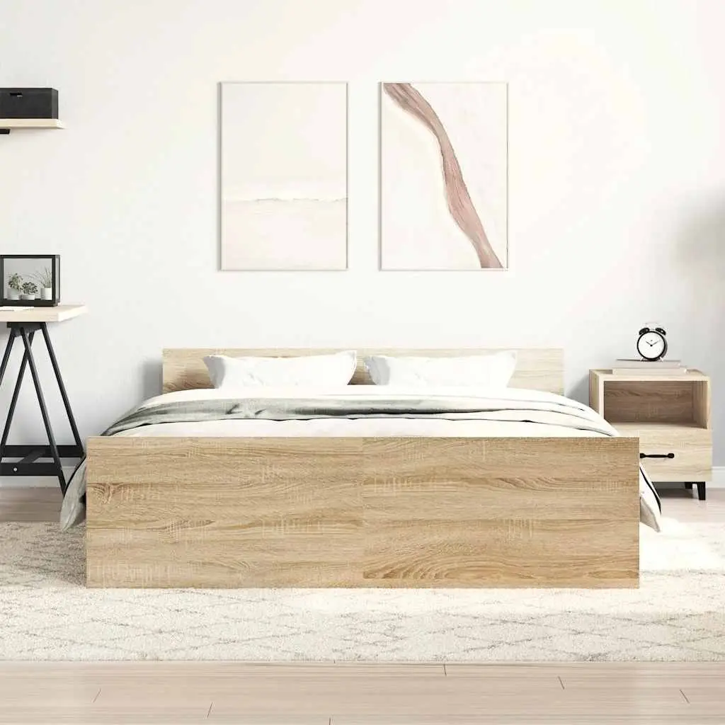 Sonoma Oak Brown Bed Frame 135x190 cm with Headboard