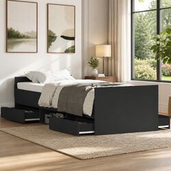 Black Bed Frame with Storage Drawers 90x190 cm