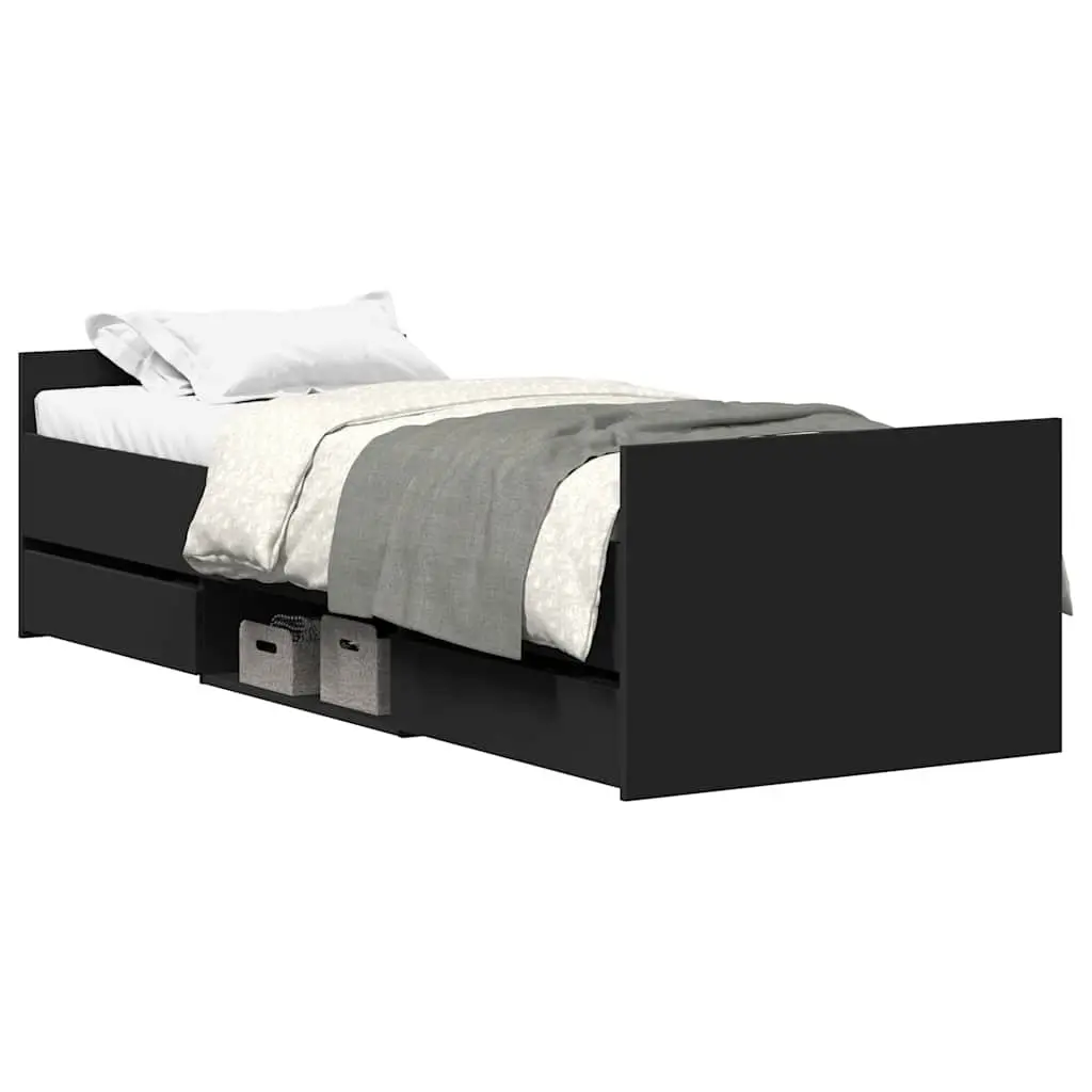 Black Bed Frame with Storage Drawers 90x190 cm