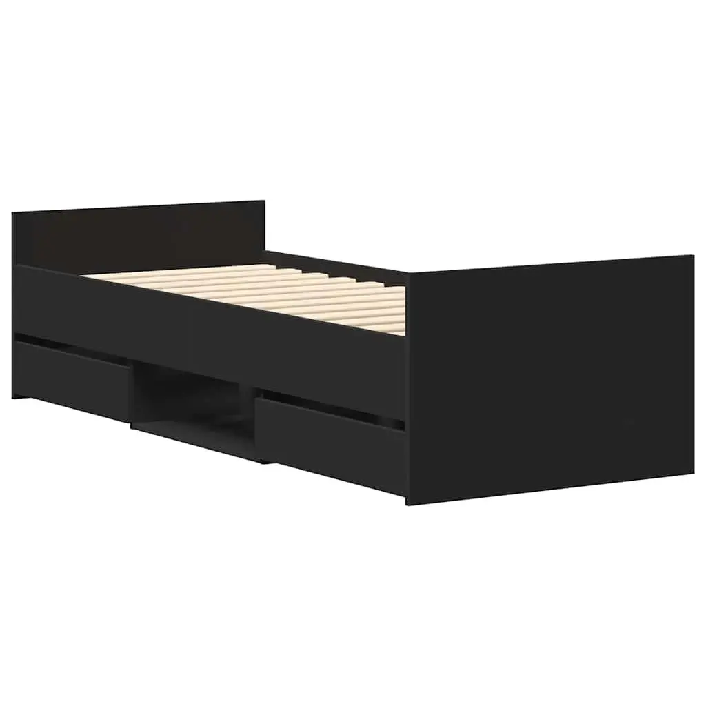 Black Bed Frame with Storage Drawers 90x190 cm