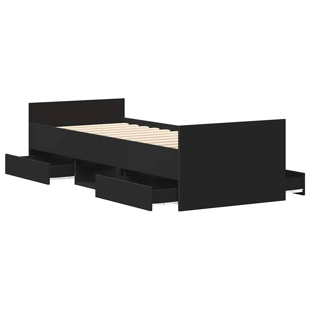 Black Bed Frame with Storage Drawers 90x190 cm