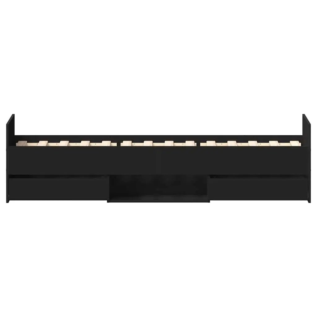 Black Bed Frame with Storage Drawers 90x190 cm