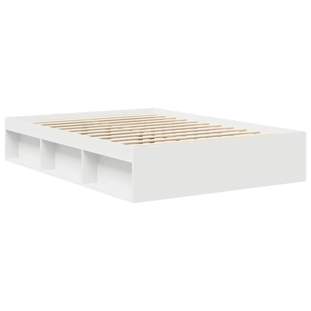 Bed Frame White 150x200 cm Modern Engineered Wood with Storage Compartments