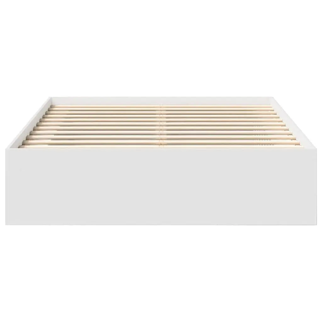 Bed Frame White 150x200 cm Modern Engineered Wood with Storage Compartments