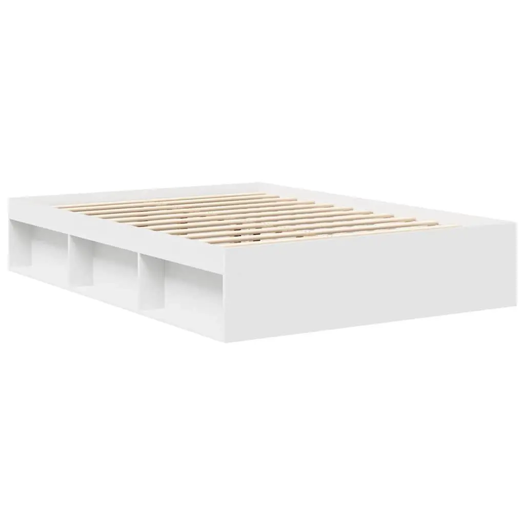 Bed Frame White 150x200 cm Modern Engineered Wood with Storage Compartments