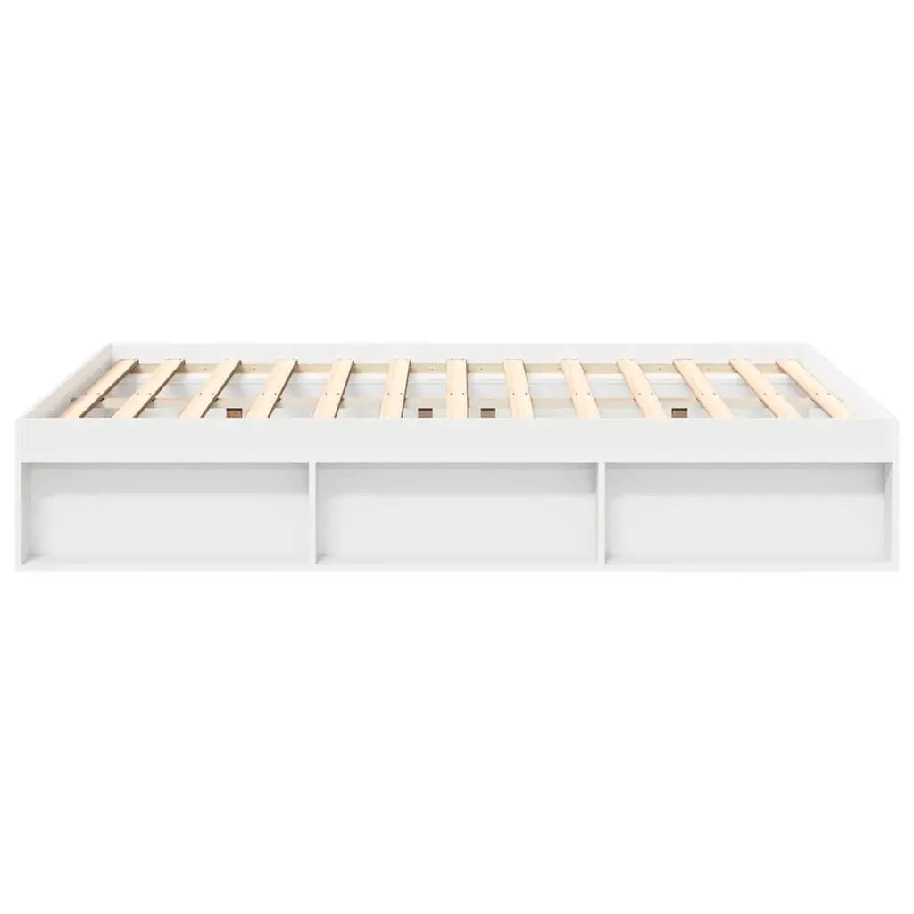 Bed Frame White 150x200 cm Modern Engineered Wood with Storage Compartments