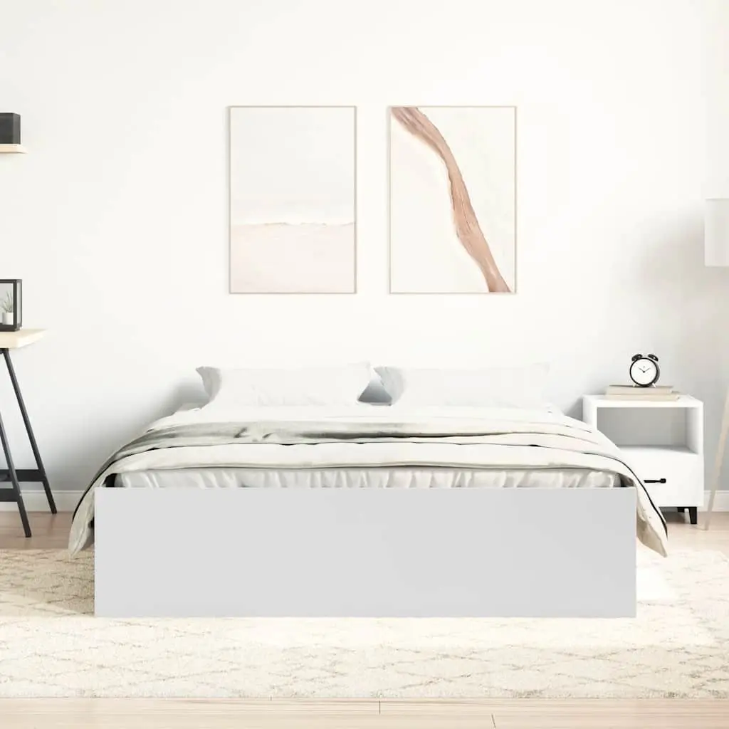 Bed Frame White 150x200 cm Modern Engineered Wood with Storage Compartments