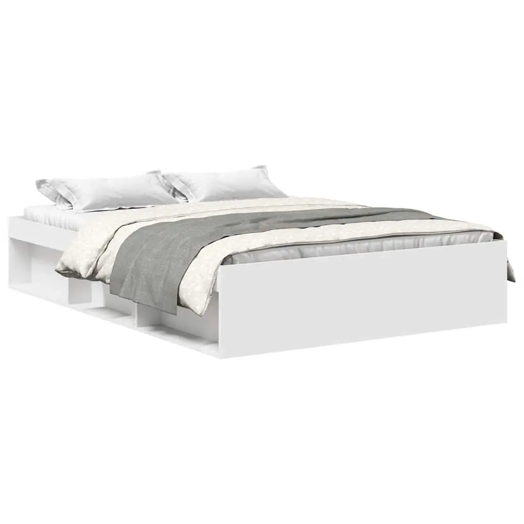 Bed Frame White 135x190 cm Modern Storage Engineered Wood