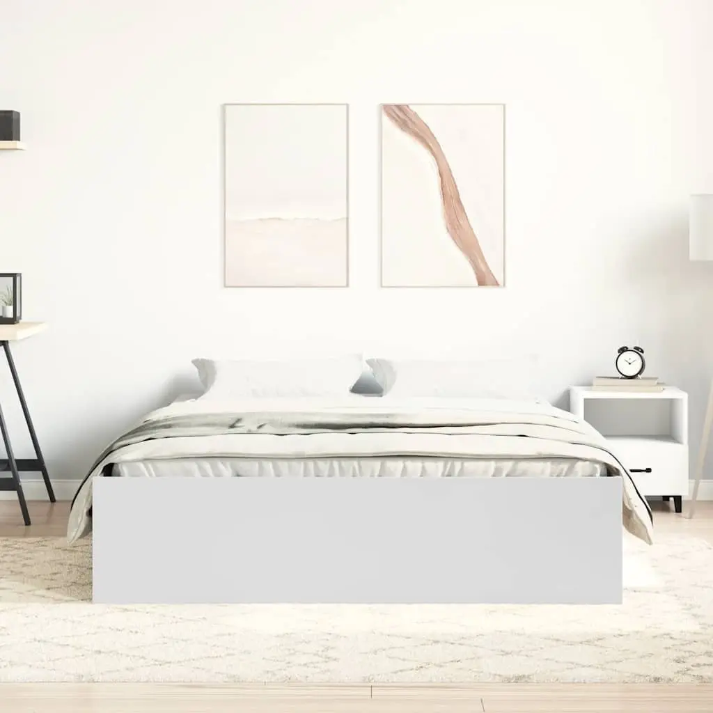 Bed Frame White 135x190 cm Modern Storage Engineered Wood