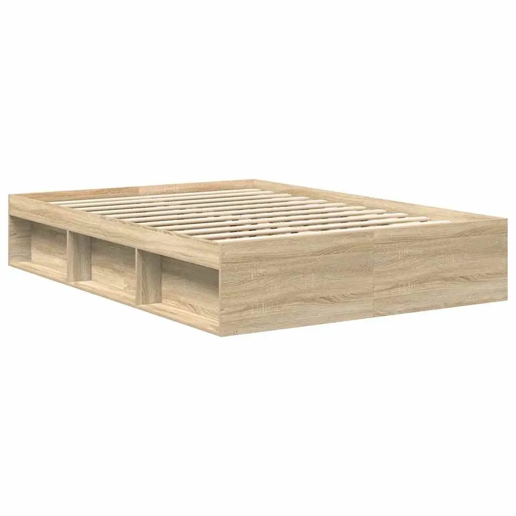Queen Size Bed Frame with Storage in Brown Wood