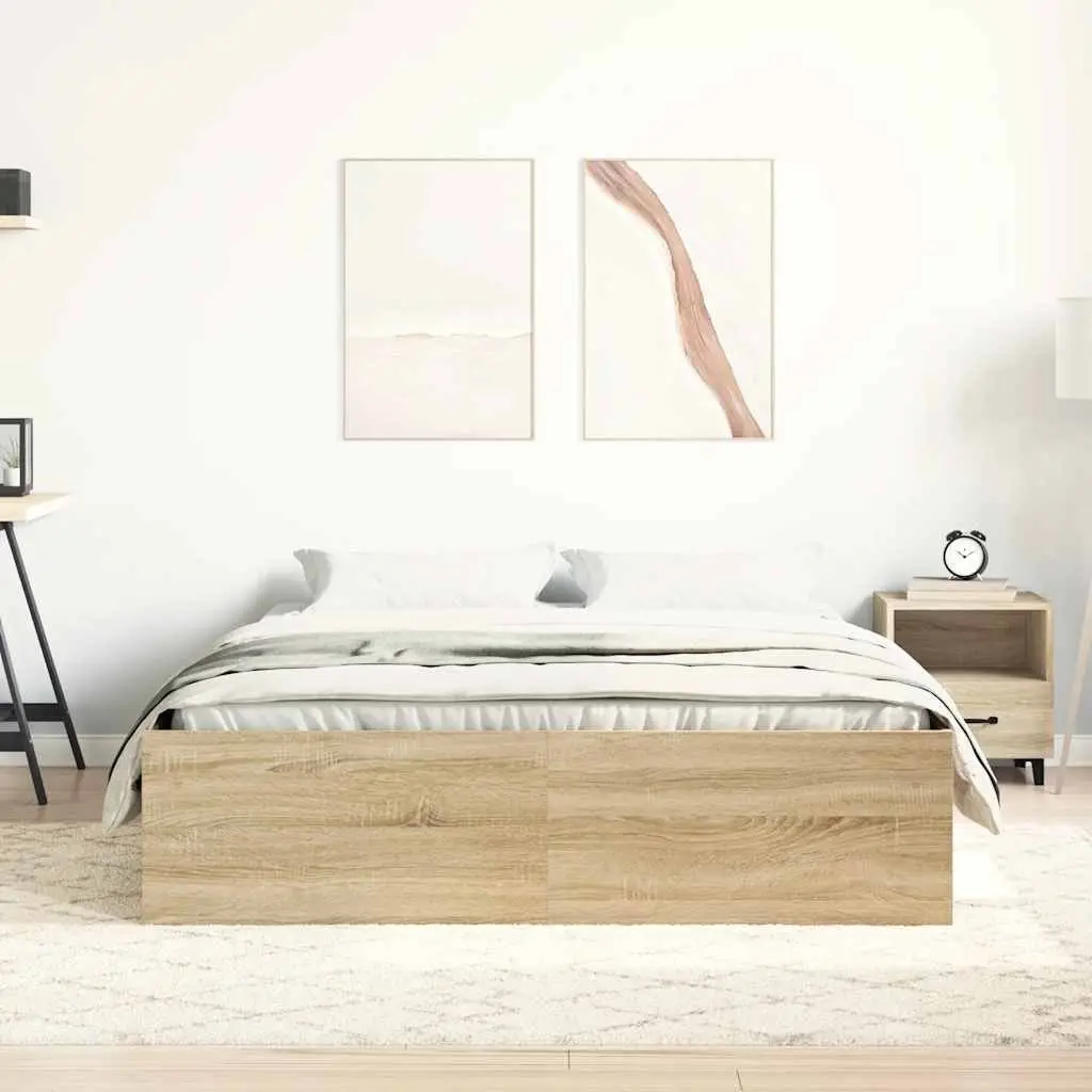 Queen Size Bed Frame with Storage in Brown Wood